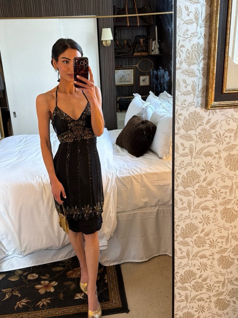 Vintage Adrianna Papell Beaded Halter Dress with 100% Silk Lining - Picture 1 of 8